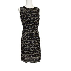 Breeches Vintage 90s Black Tan Geometric Swirl Shift Dress Sleeveless Rayon 4